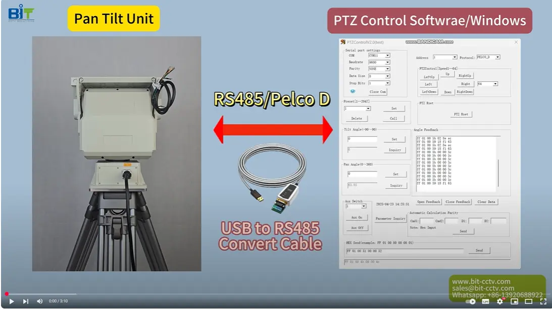 Como controlar um posicionador de inclinação de pan BIT-CCTV via RS485 a partir de um software Windows